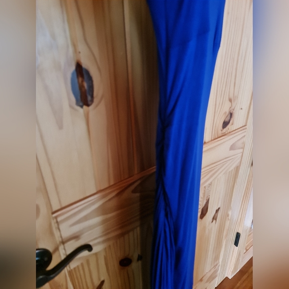 INC Knee Length Deep Double V Ruched Stretch Fringe  Royal Blue EUC Size M - Picture 2 of 5